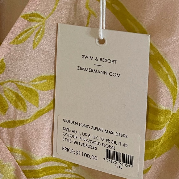 Zimmermann Golden Tropical Floral Long Sleeve Silk Maxi Dress Pink Yellow  NEW - Picture 4 of 6